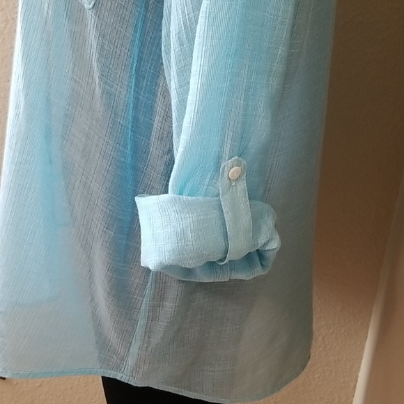 Chicos Button Front Long Sleeve Semi Sheer Blouse - Picture 5 of 6